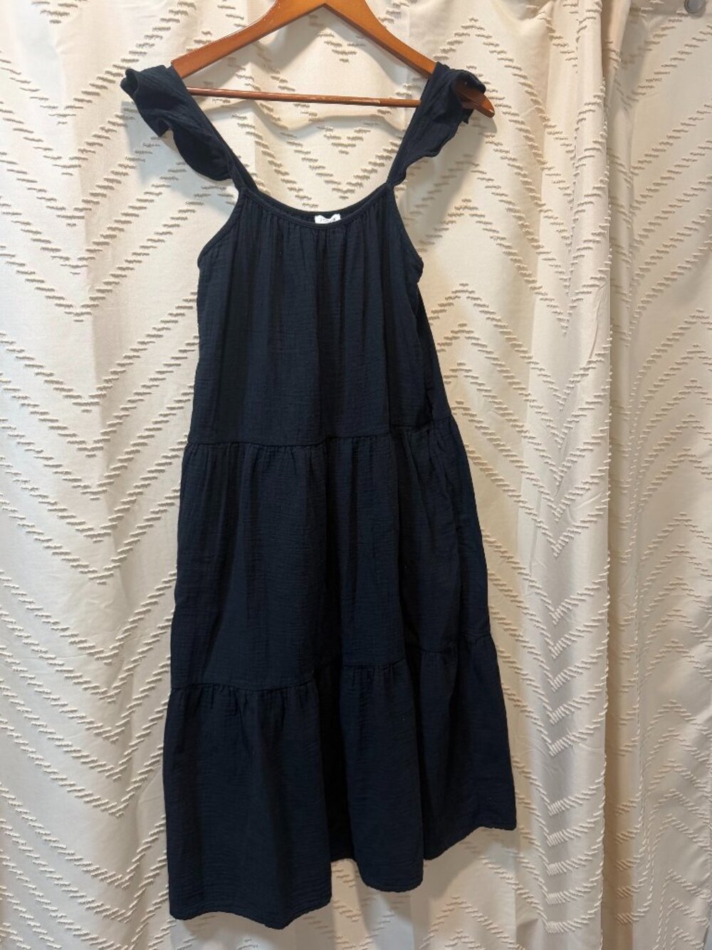 J.Crew Tiered Cotton Maxi Dress with Ruffle Straps, Side Zip & Pockets Small